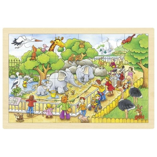 Goki Einlegepuzzle Zoobesuch Steckpuzzle Holzspielzeug Kinderpuzzle Kleinkinderspielzeug