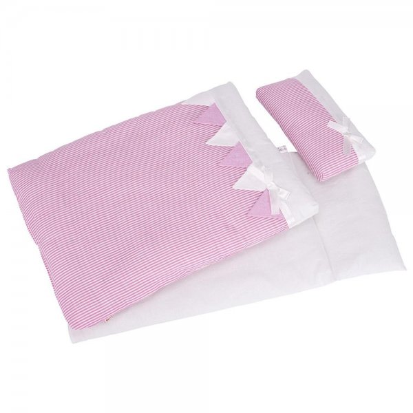 GOKI 51589 - Puppenbettzeug rosa Streifen aus Textil 3-teilig NEU