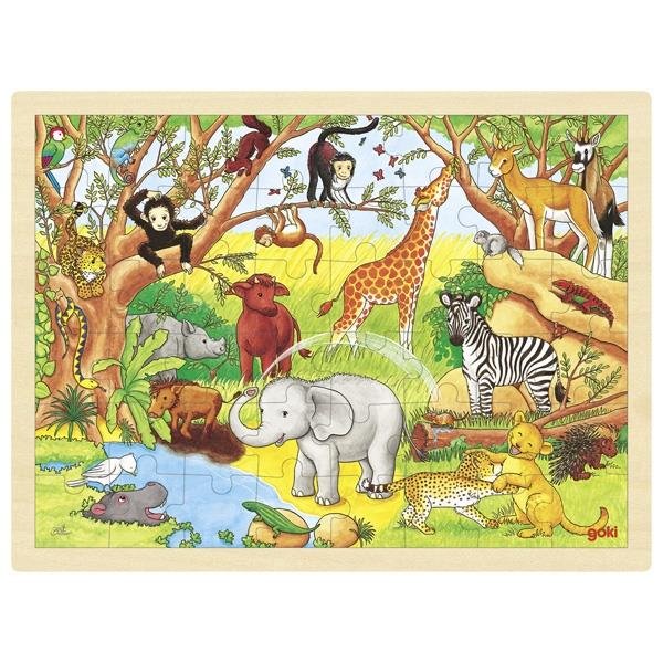 Goki Einlegepuzzle Afrika Steckpuzzle Holzspielzeug Tierkinder Lernpuzzle Kinderpuzzle
