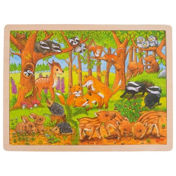 Goki Einlegepuzzle Tierkinder im Wald Steckpuzzle Holzspielzeug Lernpuzzle Kinderpuzzle